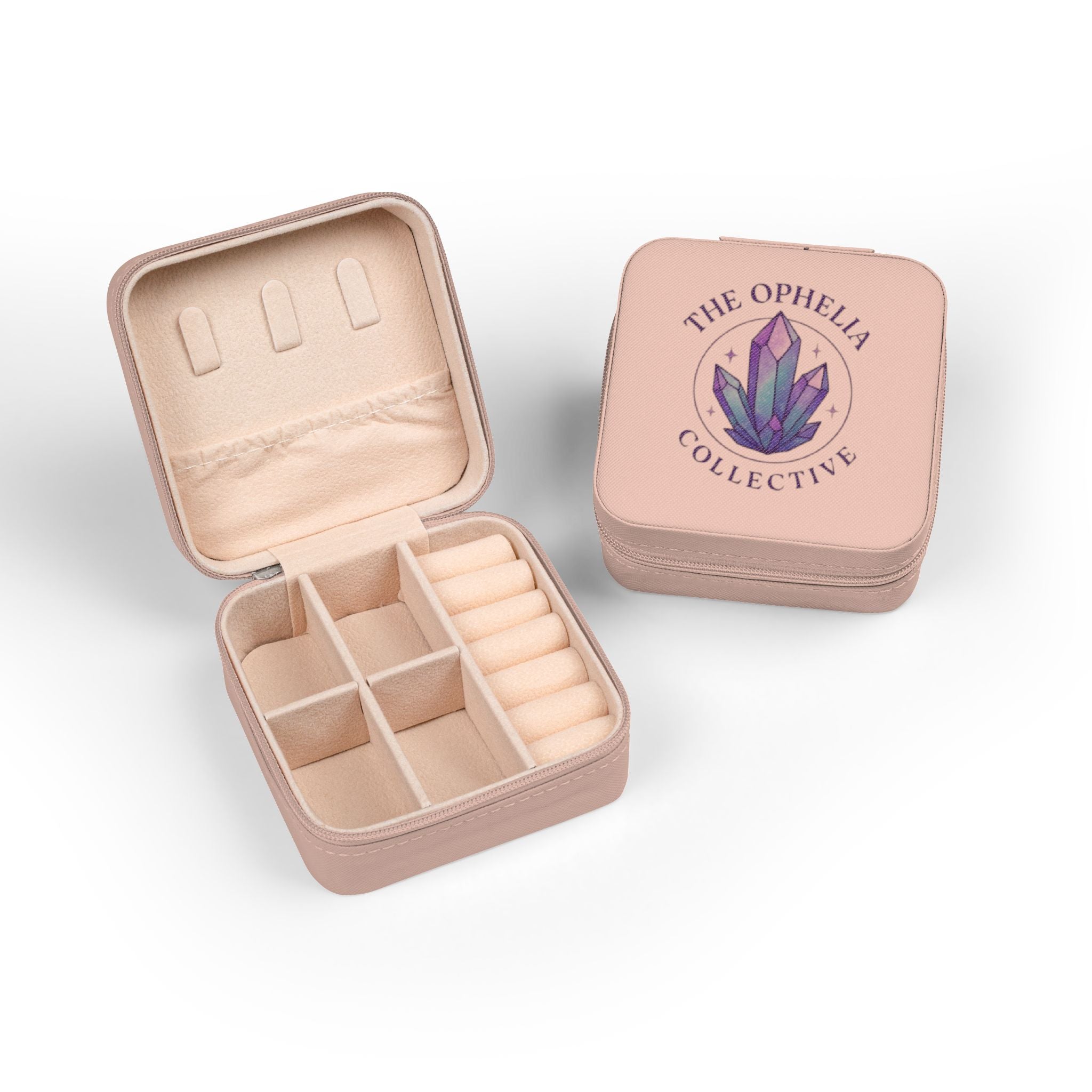 Ophelia Collective Jewelry Travel Case — Portable Faux-Leather Organizer for Rings, Earrings & Necklaces